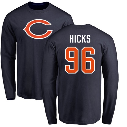 Chicago Bears Men Navy Blue Akiem Hicks Name and Number Logo NFL Football #96 Long Sleeve T Shirt->nfl t-shirts->Sports Accessory
